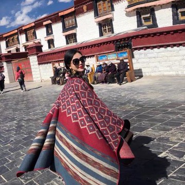 民族風大披肩毛毯復古斗篷青海圍巾西藏新疆旅游防寒拍照披風秋冬