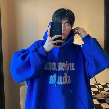 衛衣男士連帽ins潮牌克萊因藍衛衣2024新款男款春秋潮流男士外套