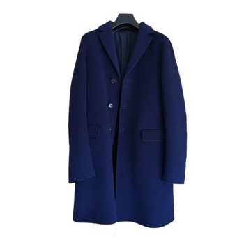 Jil Sander RafSimons 11AW極稀少藍黑雙面羊毛廓形毛呢大衣 IT46