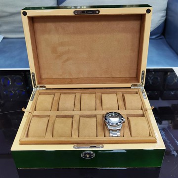 手表收納展示盒10位高檔木制勞力綠色帶鑰匙柜臺陳列收藏展示箱【宜家良品百貨】