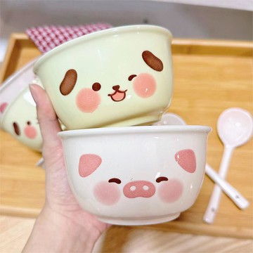 快速出貨ins奶油風陶瓷碗家用2024新款可愛兒童碗小碗米飯碗特別好看的碗