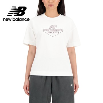 【New Balance】 NB 簍空LOGO棉質短袖上衣_女性_牙白色_AWT33526SST