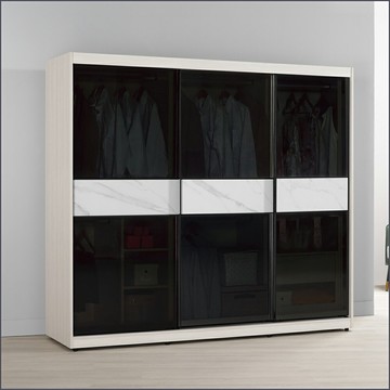 7尺被櫥式鋁框滑門衣櫥黑玻璃 收納衣櫃 推門衣櫥 【149B10756】Leader傢居館149-A212+A214+A210