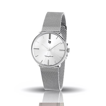 【lip】Dauphine時尚質感白面米蘭石英腕錶-亮銀款/671297