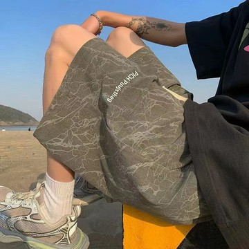 美式短褲刺繡夏季寬鬆休閒新款運動五分褲子潮牌大碼中褲五分褲