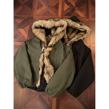 美式復古仿貂毛連帽外套男時尚潮流休閒寬鬆保暖棉服男