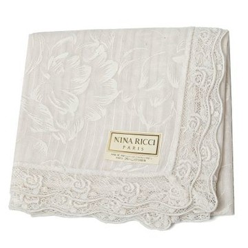 NINA RICCI 米白浮雕花卉波浪蕾絲字母LOGO圖騰帕巾(42CM)