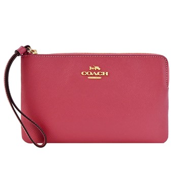 COACH 立體馬車LOGO防刮皮革L拉鍊手拿包（中/胭脂紅） _廠商直送