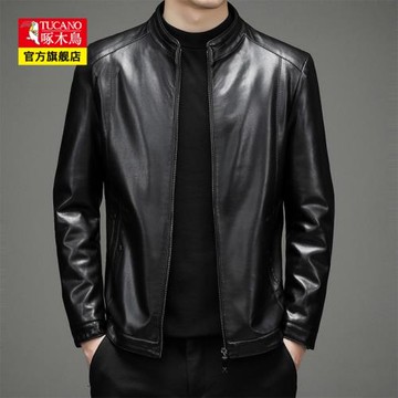 啄木鳥男士皮衣冬季新款立領皮夾克加絨加厚中青年男裝休閑外套男