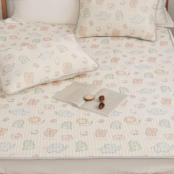 BUHO 布歐 沁透涼爽可水洗抗菌乳膠涼墊枕套3件組  涼感墊 + 枕套 2個  動物聯萌  186 x 150cm