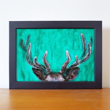 動物#26 鹿角 油畫 F1號 含框尺寸約26*19cm