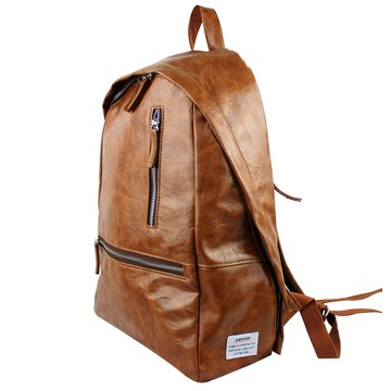 AMINAH-棕色雙鍊皮革後背包