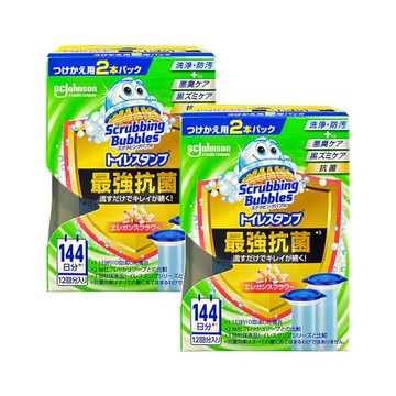 (2盒超值組)日本SC Johnson莊臣-最強洗淨防污馬桶清潔凝膠補充管38gx2支/盒-花香(黑金粉標)(本品不含推桿,去漬消臭黏凍,潔廁香氛凍)