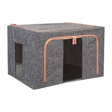 棉麻款衣物鋼架收納箱 100L  59.5 x 42.5 x 39.5cm  灰色  1個