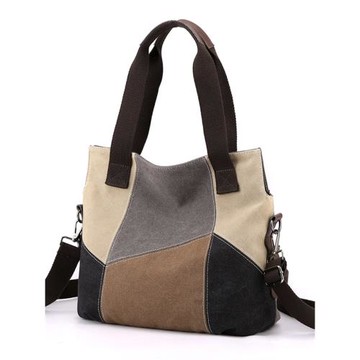 帆布包女大容量包新款拼接撞色上班通勤質感手提單肩斜挎包媽咪包