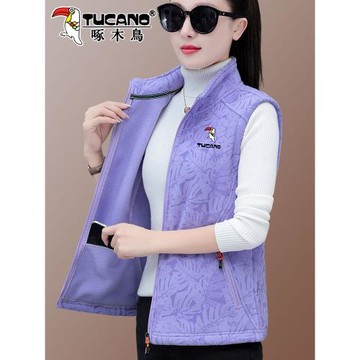 啄木鳥搖粒絨馬甲女款2025新款秋冬中年媽媽抓絨馬夾外穿坎肩外套