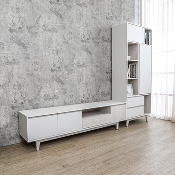 Boden-克萊妮8.7尺L型電視櫃組合(2.6尺展示收納書櫃+6尺電視長櫃)-261x40x196cm