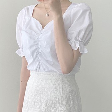 IELGY v領泡泡袖襯衫女夏季新款短袖百搭襯衫