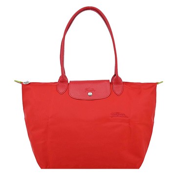 LONGCHAMP LE PLIAGE GREEN系列刺繡長把再生尼龍摺疊水餃包（大/番茄紅）_廠商直送