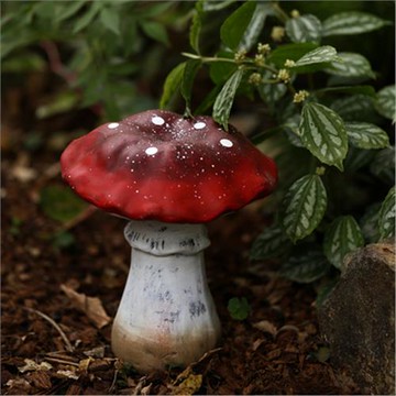 園藝仿真植物大紅蘑菇樹脂擺飾