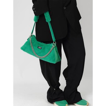 Rebirth野生設定原創單肩高級感辣妹斜挎手提純色撞色毛毛腋下包