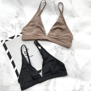 歐美交叉美背掛脖式文胸女超薄無鋼圈三角杯簡約睡眠胸罩bralette