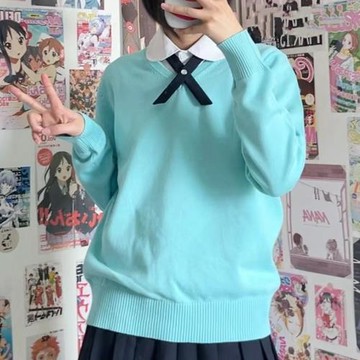 日系校園風JK/DK制服男女裝學生班服學院風針織衫V領套頭純棉毛衣