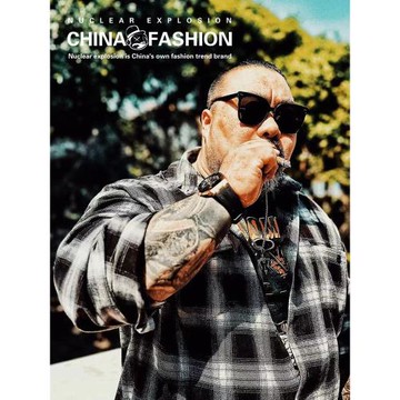 核爆炸美式經典西海岸機車風格大碼襯衣奇卡諾長袖黑白格子襯衫男