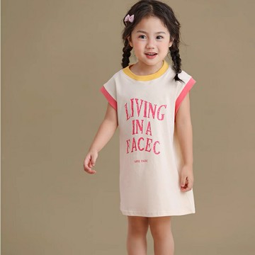 純棉背心裙女童夏季連衣裙兒童洋氣撞色無袖寬松裙子【步行者戶外生活館】
