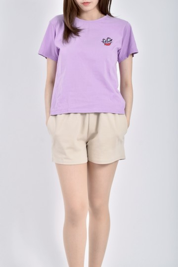 (S) caco棉質烏蘇拉刺繡紫色短袖上衣