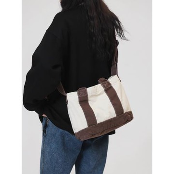 撞色帆布包大容量時尚休閑包新款韓版日常通勤女士單肩斜挎托特包