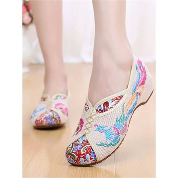 春夏季老北京布鞋女鞋坡跟民族風繡花鞋套腳布鞋平底內增高女單鞋