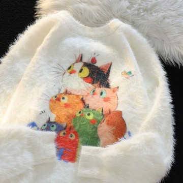 奶fufu白色慵懶風加厚毛衣女冬季寬松超好看冬季水貂絨內搭針織衫