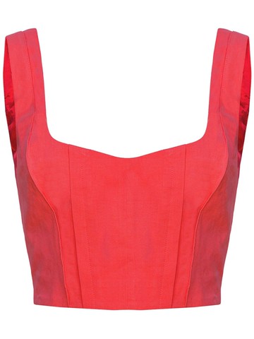 PINKO - panelled corset-style crop top - women - Spandex/Elastane/Linen/Flax/Viscose/Acetate/Polyester - 46 - Red