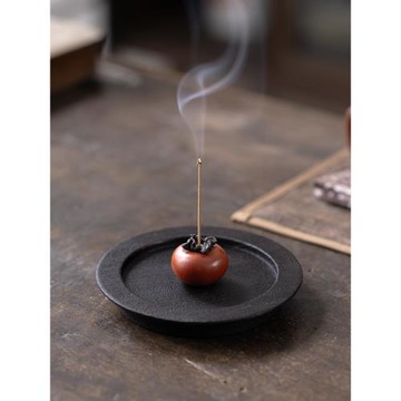 柿柿如意小柿子茶寵擺件線香插創意小香爐檀沉香茶桌家用香器香道