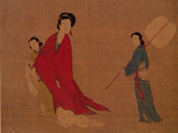 仿古畫名畫復制品元人招涼仕女圖40-30厘米中國畫古代人物畫字畫