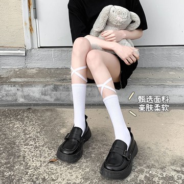 正品❤JK日系✨ 絲襪 質量款 ins甜美風 綁帶襪子 jk襪 系帶交叉中筒長襪 Lolita黑色小腿襪 長襪