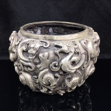 仿古做舊老銅器工藝品小玩收藏古玩古董雜項螭龍銅罐純銅筆洗擺件