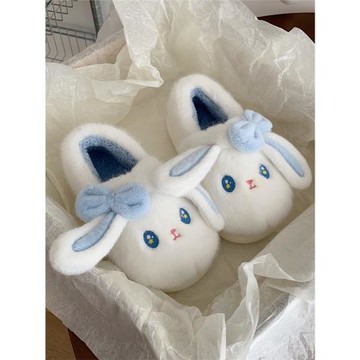 細細條 軟萌可愛小兔子棉拖鞋女冬踩屎感居家防滑保暖毛絨月子鞋