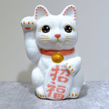 【白晶招福】日本清水燒招財貓 | 花結晶 白 招福 右 特小
