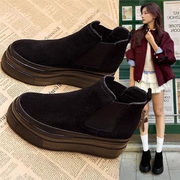 香港潮牌2025春秋真皮短靴女厚底韓版平底英倫風百搭磨砂切爾西靴