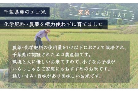 ＜3ヶ月定期便＞千葉県産エコ米「コシヒカリ」玄米5kg×3ヶ月連続 計15kg