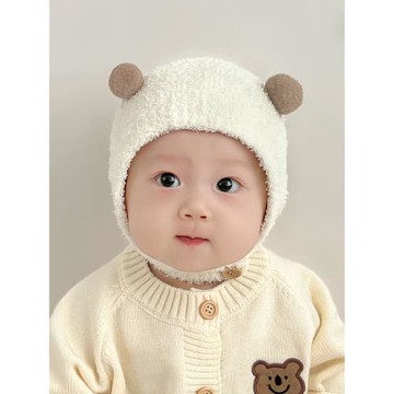 嬰兒帽子秋冬款新生嬰幼兒護耳帽純棉可愛保暖男女寶寶針織毛絨帽