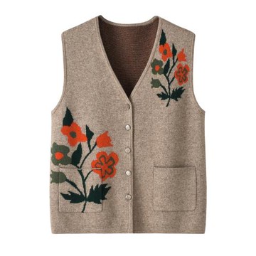 秋冬新款中老年羊絨馬甲女奶奶針織外穿背心時尚老太太帶兜開衫