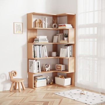 【樂樂】L型轉角簡約實用書架5層90x60(實木書架 層架 置物架 收納架)原木色-五層90*60