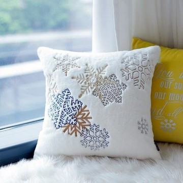 北歐Ins松樹雪花白毛毛抱枕 沙發床樣板房刺繡靠枕輕奢靠墊抱枕套