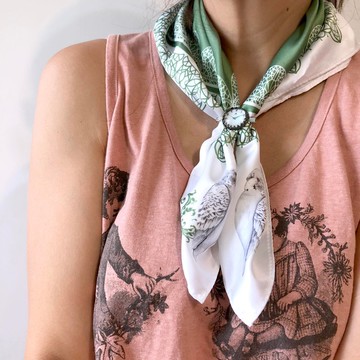 adc｜派對動物｜綠色｜鳥｜貓頭鷹｜仿絲巾（小）