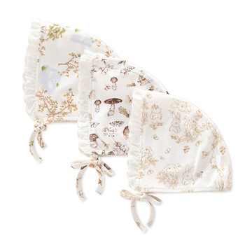 JoyNa - 2入-新生兒蕾絲公主胎帽 綁帶嬰兒帽-森林松鼠+隨機一入 (適戴頭圍約36-48cm)