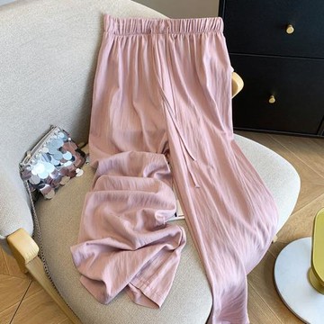 廣州十三行高貨爆款~肌理褶皺天絲棉空氣闊腿長褲子女寬松垂墜感