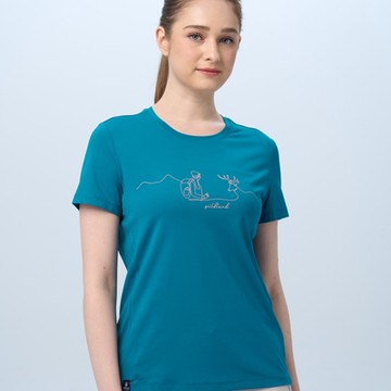 【WILDLAND荒野】女超輕印花吸排圓領機能衣藍綠